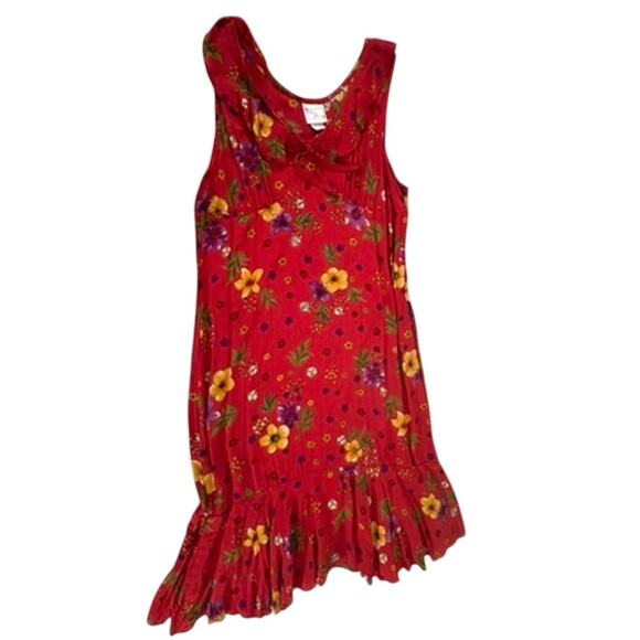 "ROMEO ROMEO" Vintage Y2K Babydoll Red Floral Midi Dress SZ L RUNS SMALL Summer - Picture 4 of 8
